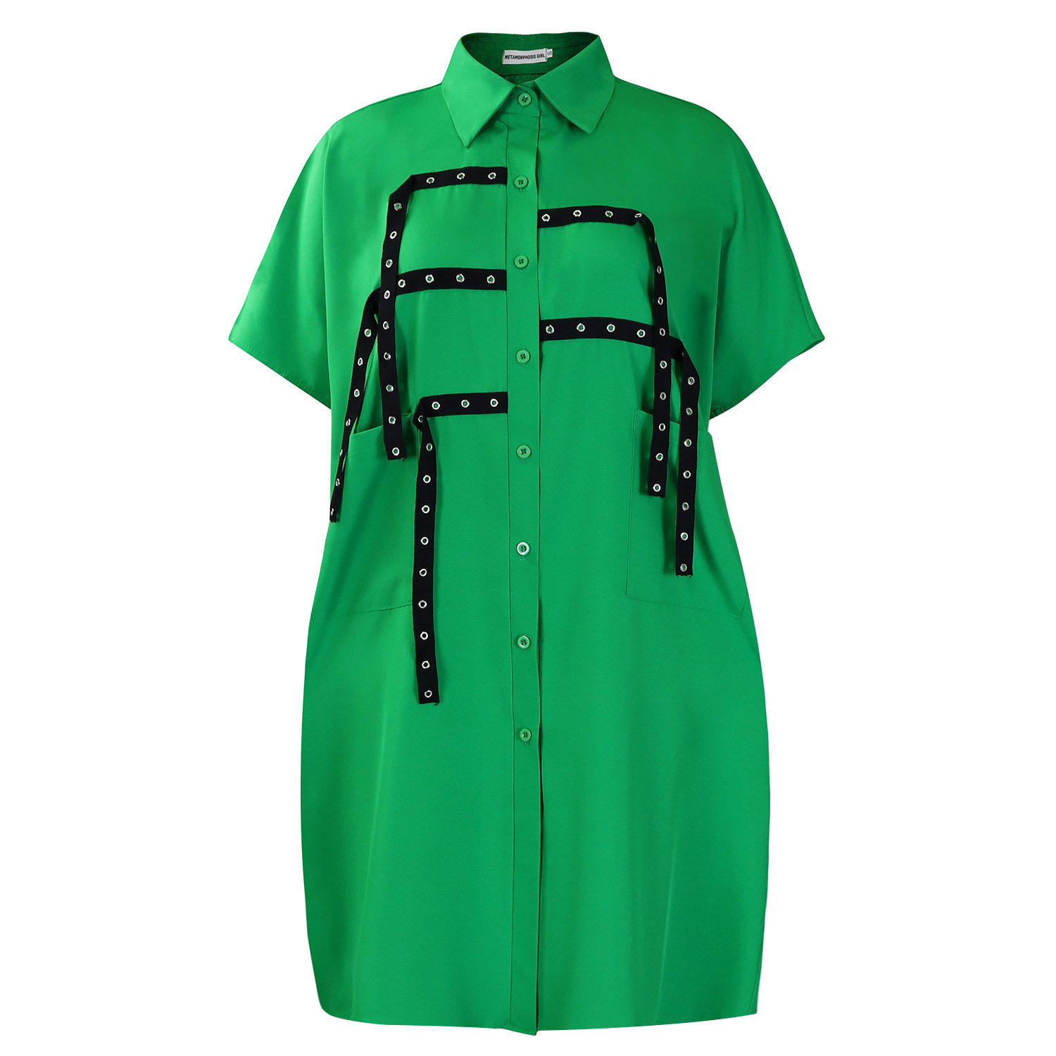 Womens Short Sleeve Fashionable Loose Fit Shirt Dress Mid Length Turn Down Collar Casual Style Wholesale Available