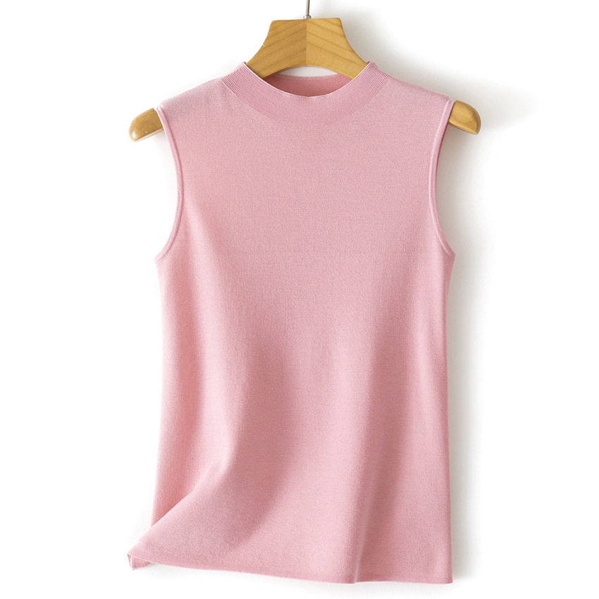 60支精纺美丽诺羊毛针织背心圆领修身女士无袖立领打底衫春夏新款