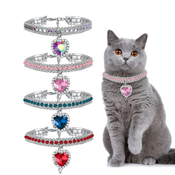 Cross-border love water drops rhinestone cat collar pet dog neck collar jewelry cat gem necklace wholesale