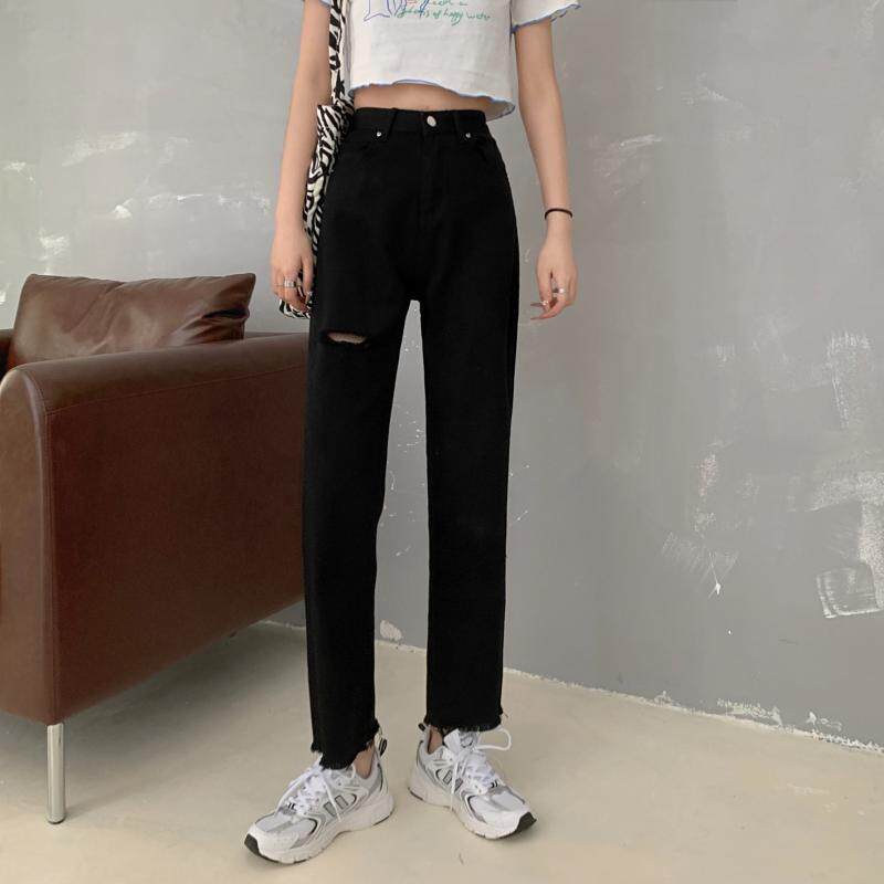 High Waisted Black Distressed Denim Jeans for Women Slim Fit Casual Style Fall Winter Wear Wholesale Available