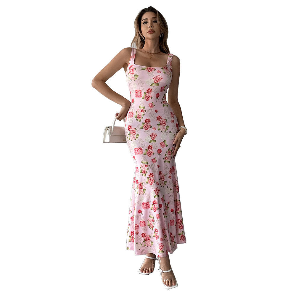 Floral Maxi Dress Sweet and Romantic Style Pink Color Perfect for Beach Vacations Wholesale Available