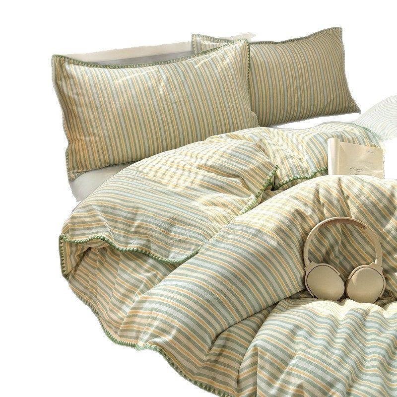 Shell-Edged Four-Piece Set, Brushed Pure Cotton Bedding, Bed Sheet, Duvet Cover, Quilt Cover, Fitted Sheet, Three-Piece Set for College Students