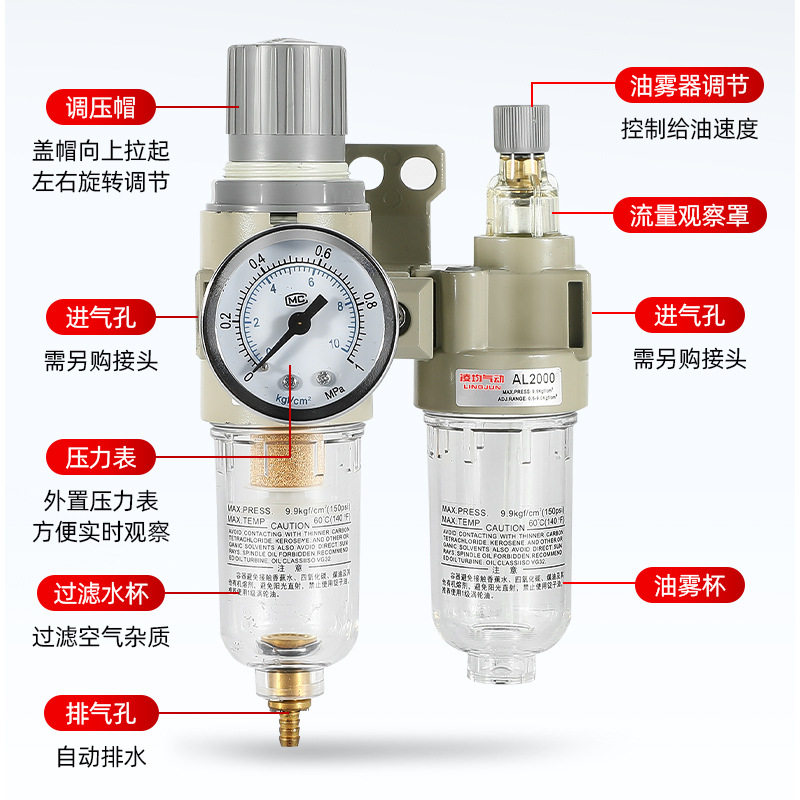 Air Source Processor Pneumatic Triple PARts Ar Pressure Reducing Pressure Regulating Valve AFC2000 Oil-water SepARation AFR Filter BFC