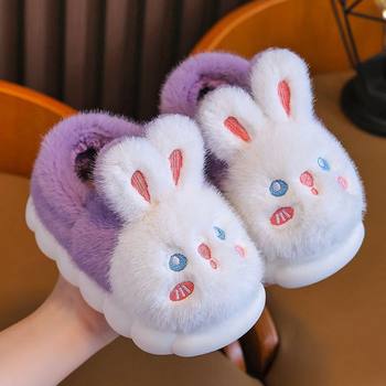 Children's Cotton Slippers Autumn and Winter Indoor Warm Furry Shoes for Boys and Girls, Cotton Shoes with Roots, Family Baby Home Slippers