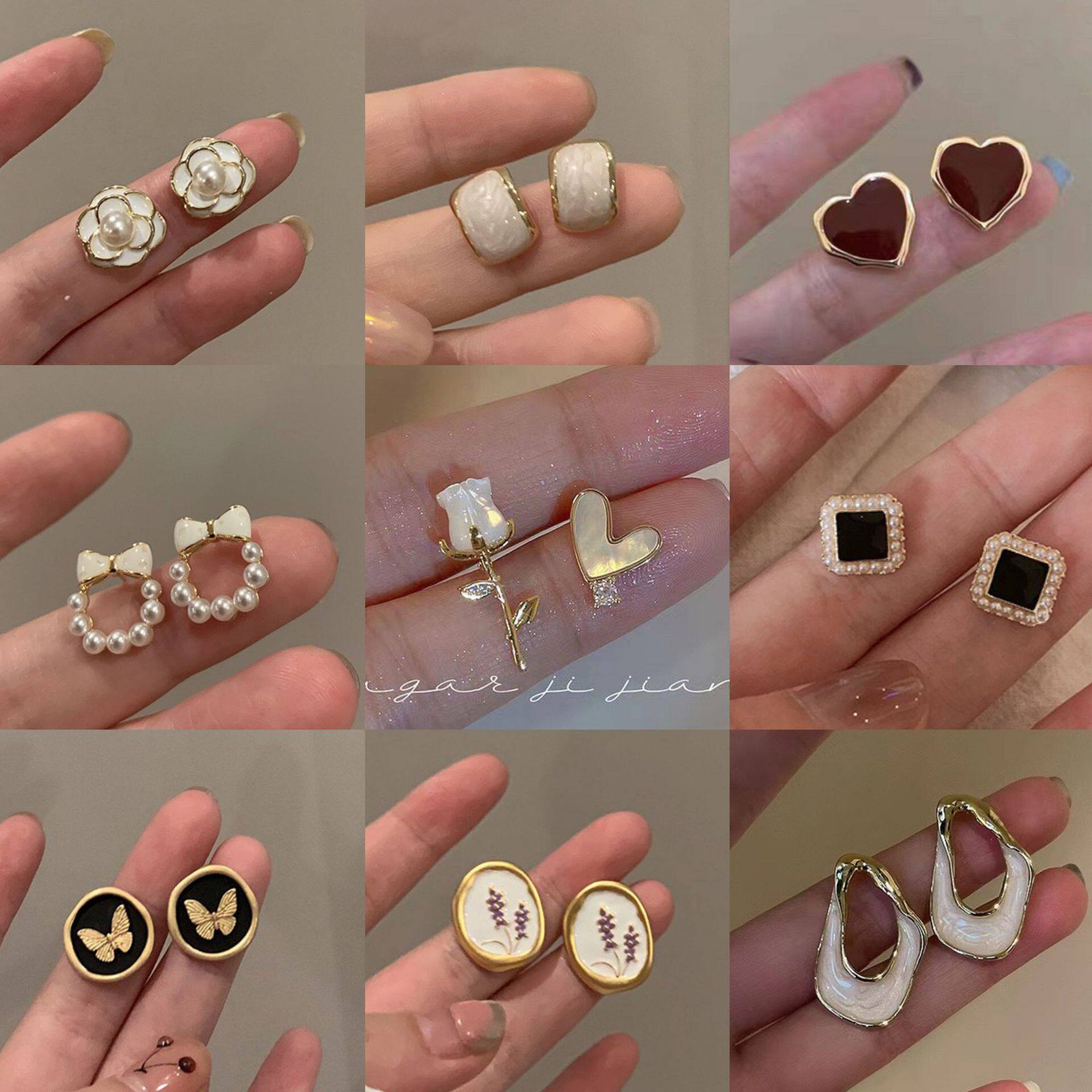 Серебряная игла 925 пробы, корейская версия французских жемчужных сережек с темпераментом, высококачественные серьги с цветами любви, универсальные серьги для женщин оптом Изображение 1
