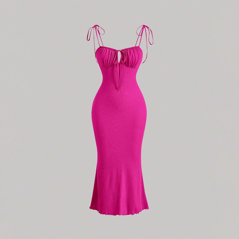Bodycon Mermaid Maxi Dress Adjustable Drawstring Spaghetti Straps Elegant Fit Perfect for Vacations and Summer Events