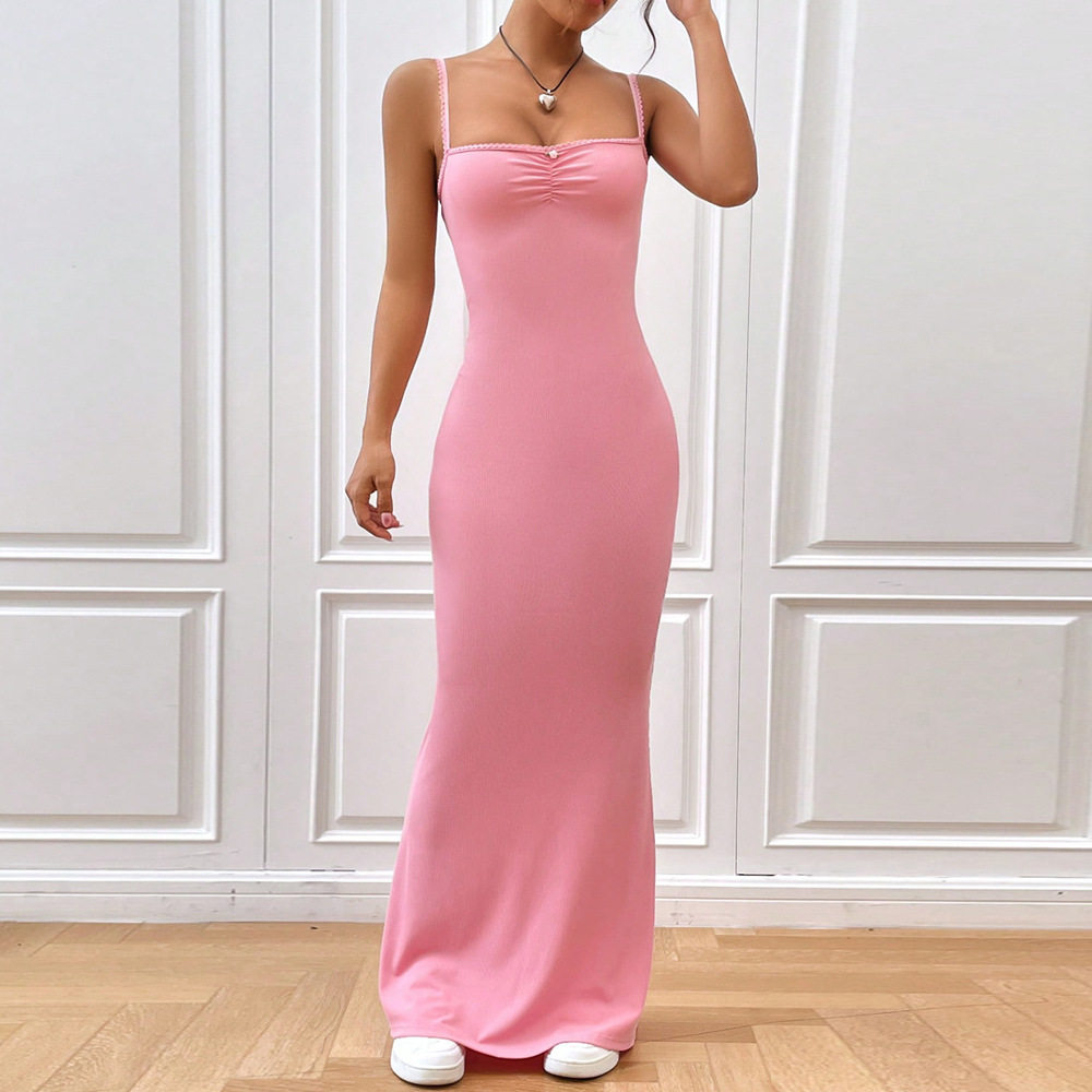 Y2K Sexy Bodycon Maxi Dress Ruched Bust Spaghetti Straps Slim Fit Elegant Style Perfect for Parties and Events