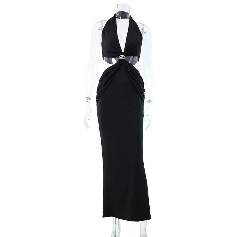 Sleeveless Deep V Neck Hollow Out Bodycon Dress Elegant Evening Gown for Women Perfect for Parties and Special Occasions