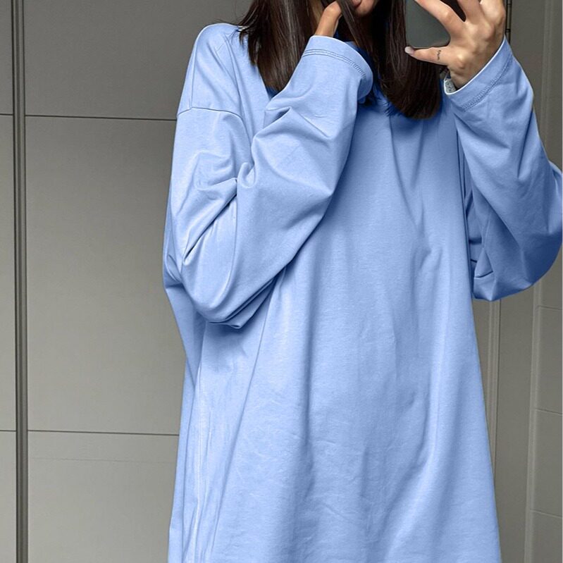 Womens Long Sleeve T Shirt Solid Color Oversized Fit 100 Cotton Casual Everyday Wear Wholesale Available