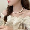 Grade a Glass Beads Shijia Pearl Necklace Internet Celebrity Style High-End Millet Bead Clavicle Chain Versatile Ingot Buckle Necklace