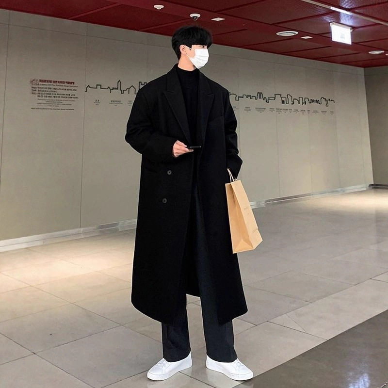 Mens Wool Blend Overcoat Mid Length Design Loose Fit with Drop Shoulder Available in Black and Camel Wholesale