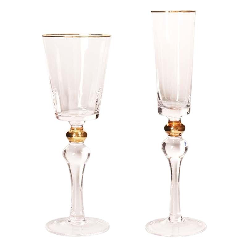 New Champagne Glass Household Handmade Crystal Glass Red Wine Glass Gold Rim Beads Glass Bubble Wine Cup Wholesale