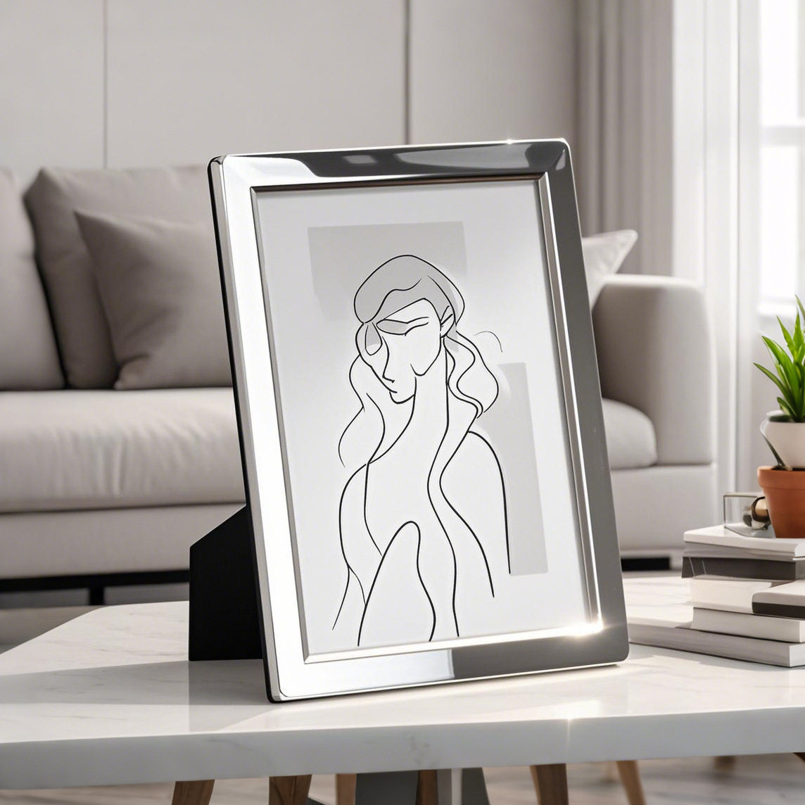 6-Inch 7-Inch 8inch 10inch Ethereal and Cool Silver-Plated Metal Flat-Edge Glossy Photo Frame Desktop Ornament Photo Display