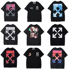 Trendy Brand Offwhite Small Daisy Floral Gradient Graffiti Arrow Unisex Loose Couple Ow Short-Sleeve T-Shirt