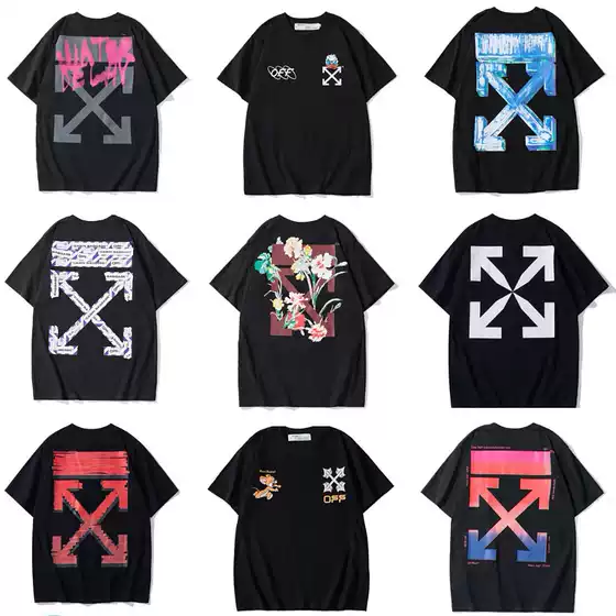 Trendy Brand Offwhite Small Daisy Floral Gradient Graffiti Arrow Unisex Loose Couple Ow Short-Sleeve T-Shirt