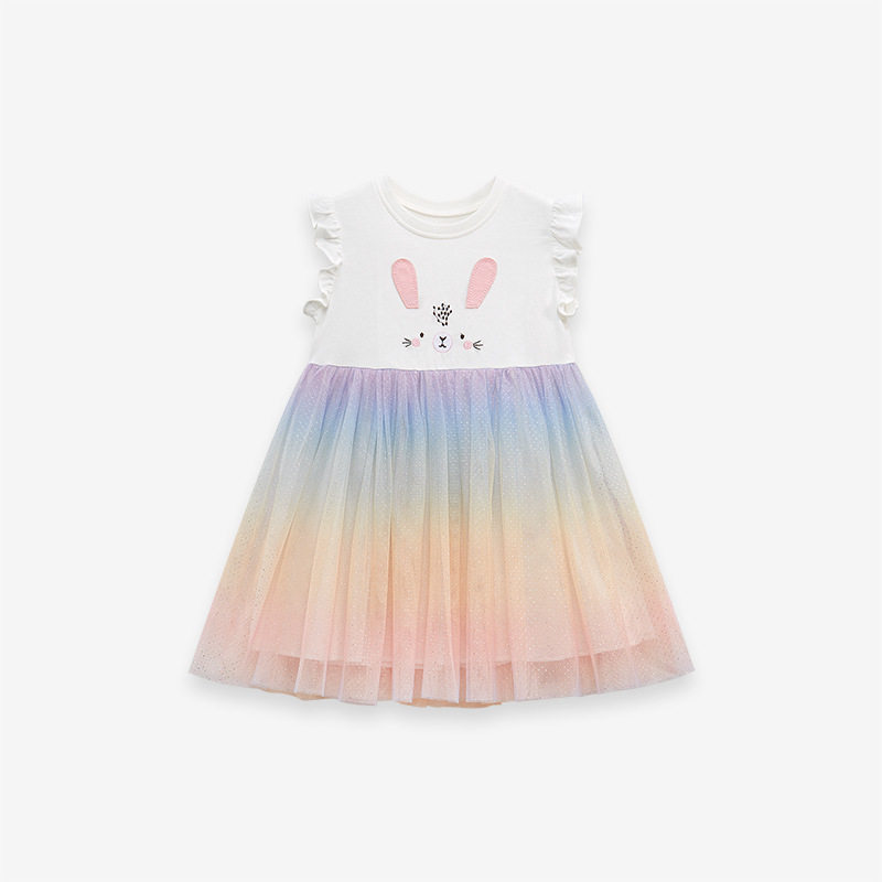 Gaun anak perempuan mesh gaya, gaun peri katun anak baru musim panas