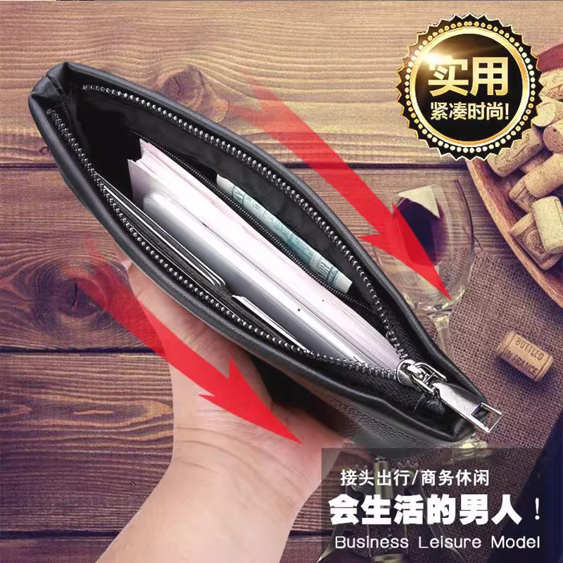 Men's Handbag Large Capacity Soft Leather Clutch Bag Casual Clutch Bag Envelope Clip Bag Men's Wallet Coin Bag