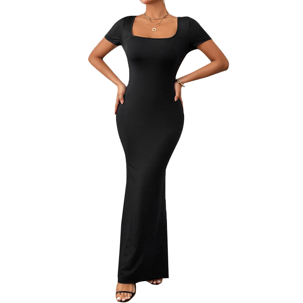 Elegant Square Neck Mermaid Maxi Dress for Women Summer Collection Slim Fit European and American Style Wholesale