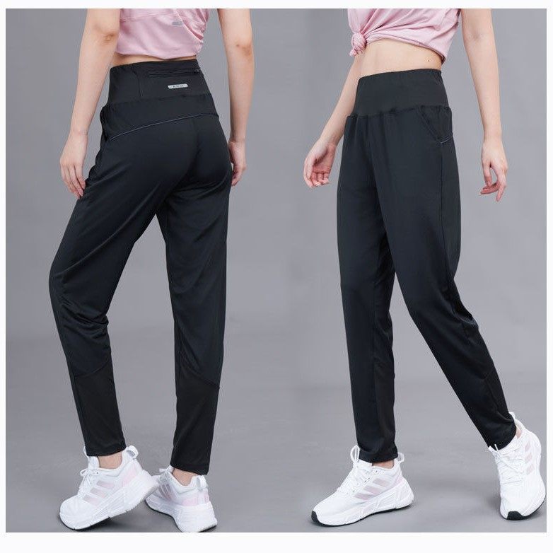 Yoga Sports Trousers Women's Autumn and Winter Running Pants Quick-drying High Waist Back Waist Zipper Bag Fitness Loose Fleece-Lit Pants