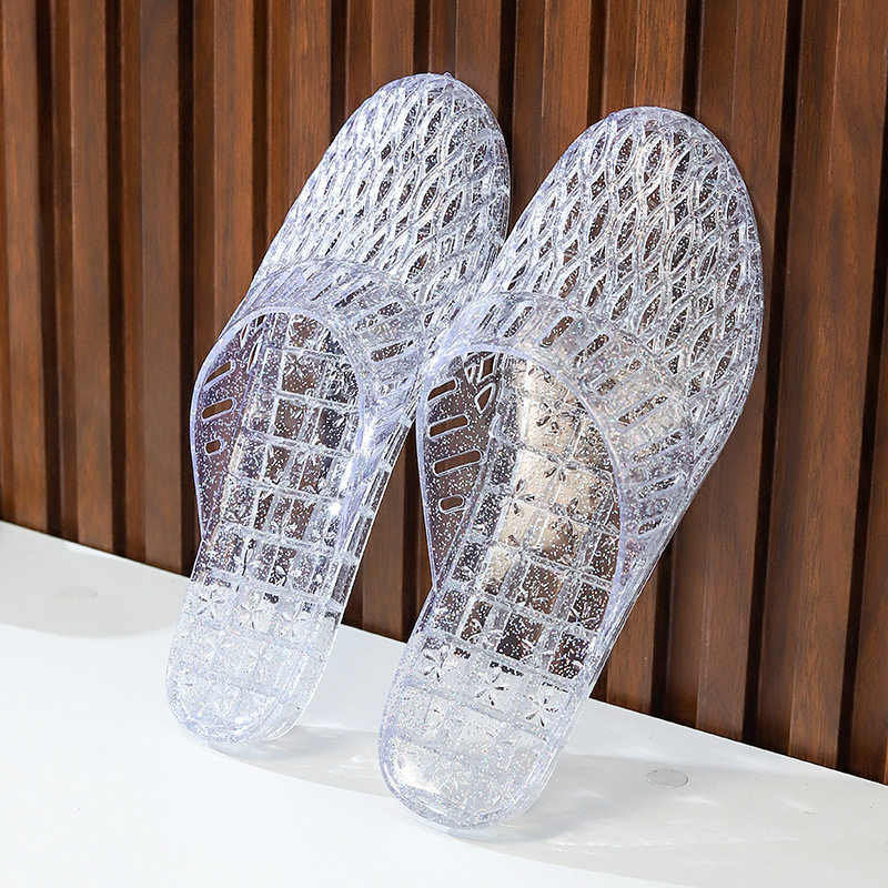 Flat Crystal Baotou Half Slippers Women's Transparent Jelly Plastic Hollow Non-slip Bath Indoor and Outdoor Summer Day