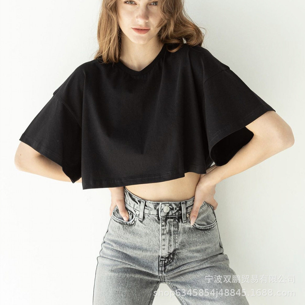 Womens Short Sleeve T Shirt Solid Color Y2K Style Cotton Fabric Casual Spring Summer Wear Wholesale Available