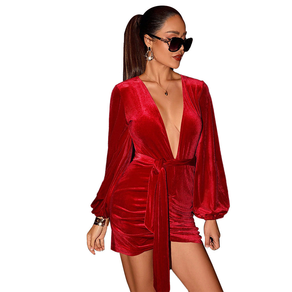 Red Velvet Party Dress Elegant V Neck Sleeveless Sophisticated Style Perfect for Evening Events Wholesale Available