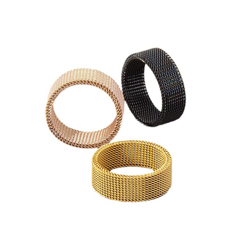2026 Amazon Plaid Mesh Ring 8mm Titanium Steel High-Quality Unisex Simple Transformable Multi-Color Mesh Ring