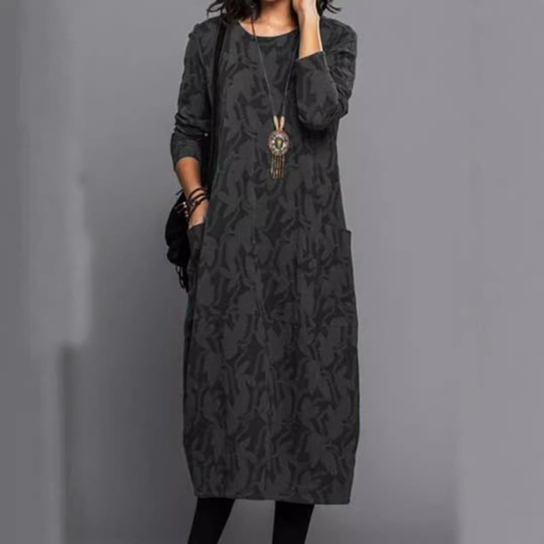 Casual Long Sleeve Pocket Dress for Women Round Neck Available in Multiple Colors Wholesale Sizes S to XXXL