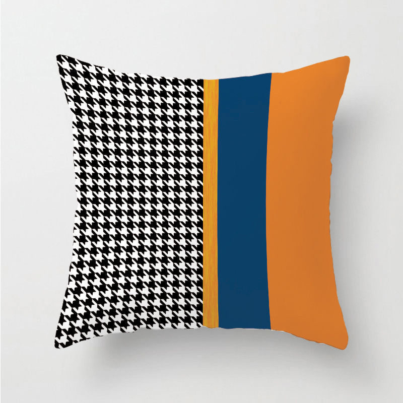 Orange and Blue Contrasting Plaid Pillowcase, Simple and Fashionable Geometric Pillowcase, Home Sofa Bedside Car Cushion Cover