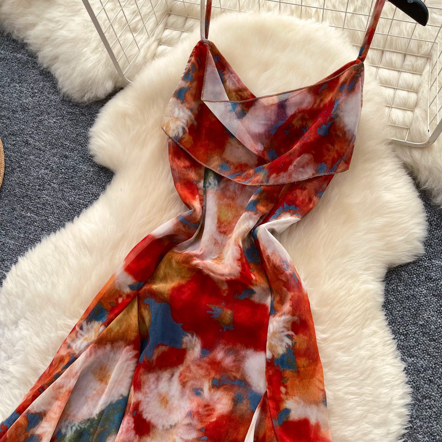 Summer Floral Print Chiffon Maxi Dress High Waist A Line Sleeveless Elegant Style Perfect for Vacation and Casual