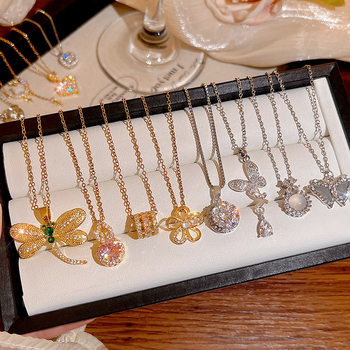 Exquisite Micro-Paved Zirconium High-End Titanium Steel Necklace for Women, Accessible Luxury, Simple and Versatile, Fashionable Clavicle Chain Necklace Accessories