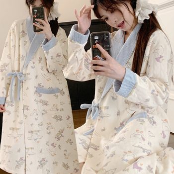 Air Cotton Maternity Nightgown Autumn and Winter Thickeneded Postpartum Confinement Clothing Hospital Clothing Maternity Skirt Breastfeeding Can Be Worn Outside