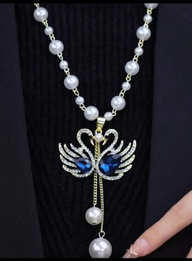 仿珍珠挂链长款圆珠链女花朵项链