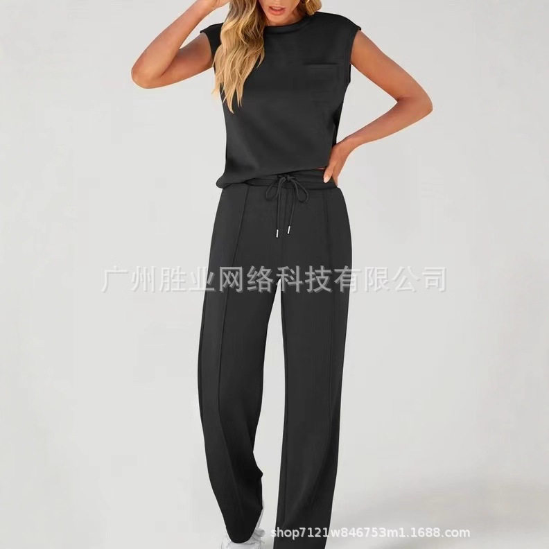 2025欧美跨境外贸秋冬季新款圆领无袖时尚休闲运动套装宽松两件套
