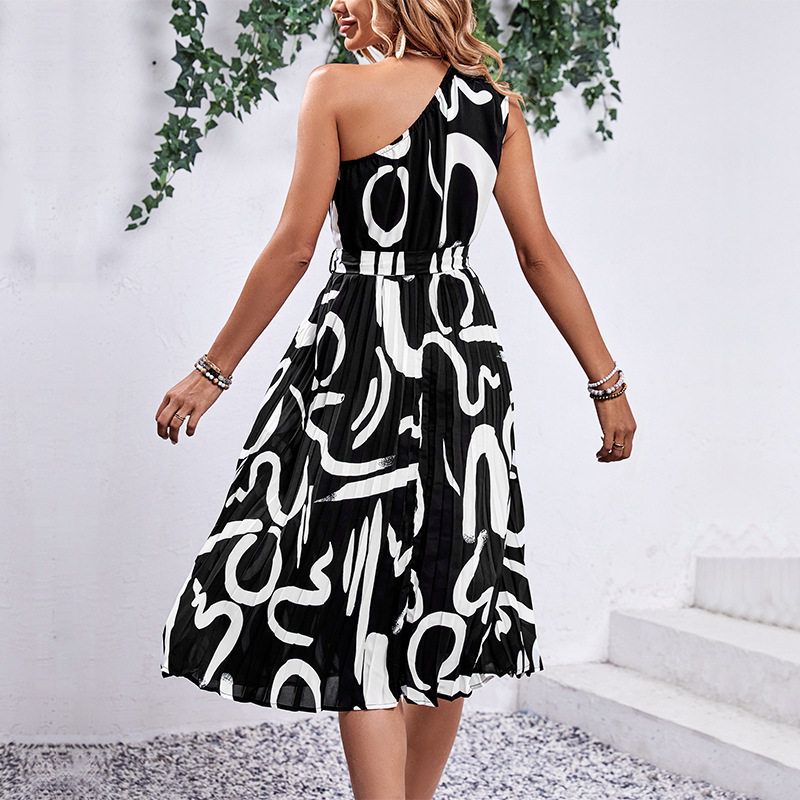 One Shoulder Dress Letter Print Casual Style Summer Fashion Wholesale Available fast shipping