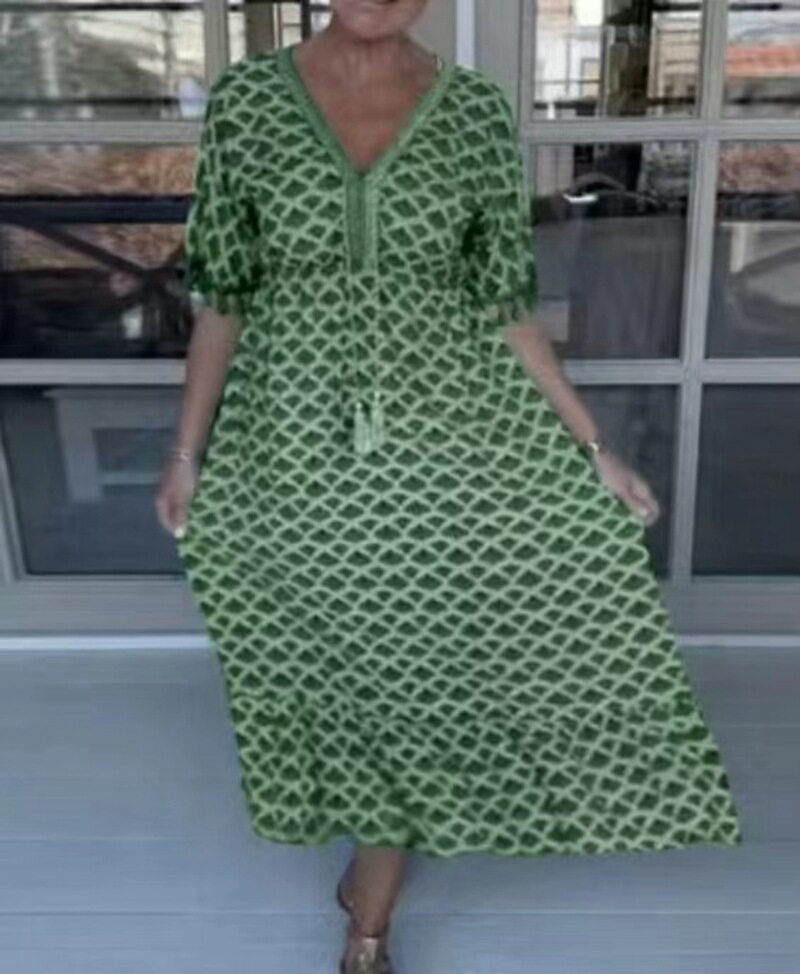 Summer Floral Print V Neck Short Sleeve Dress for Women Stylish Versatile Comfortable Perfect for Casual Outings