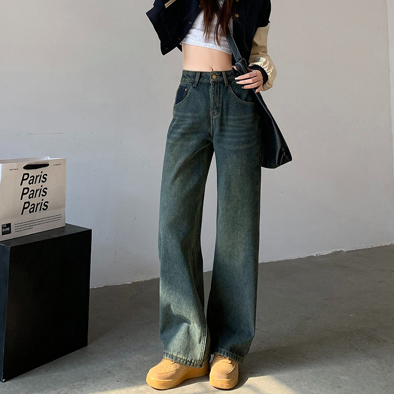 High Waisted Wide Leg Jeans for Women Cement Gray Slimming Fit Loose Style Spring Fashion Wholesale Available