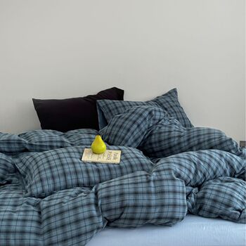 2025 New Type a Double-Layer Yarn-Dyed Four-Piece Set Simple Plaid Pure Cotton Student Dormitory Three-Piece Set