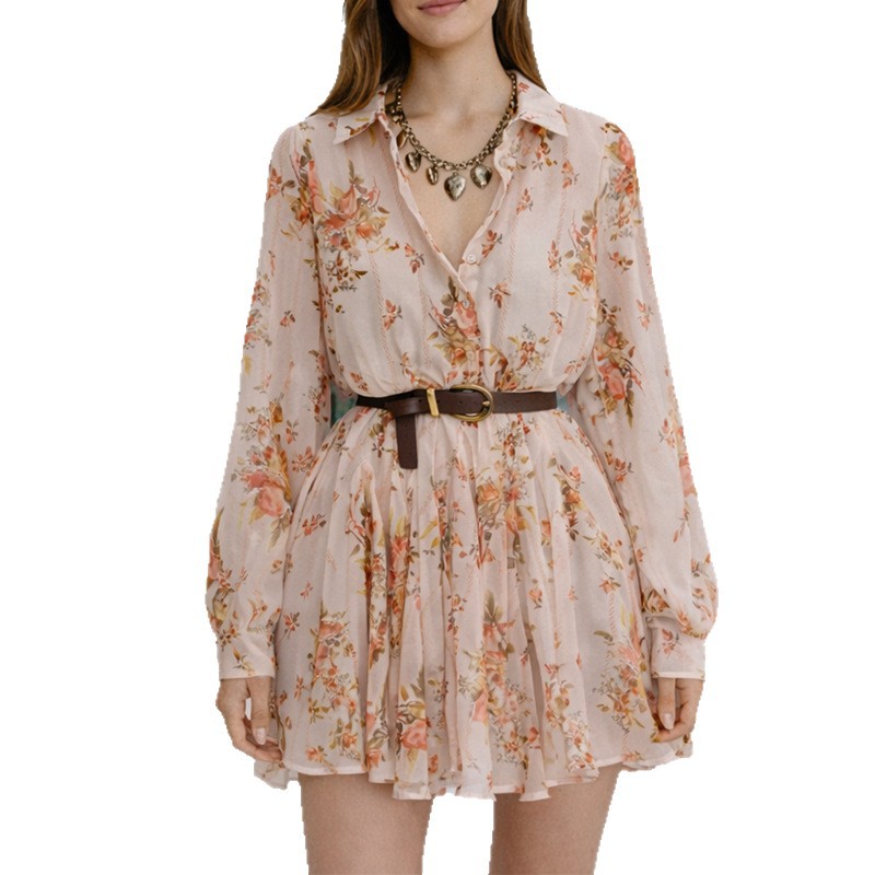Womens Spring Dress French Floral Print V Neck Waist Defined Slim Fit Casual or Formal Wear Wholesale Available