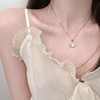 Japanese and Korean Style White Chalcedony Round Pendant Necklace Can Be Worn by Both Sides, Clavicle Chain, Fashionable Short Women's Neck Necklace