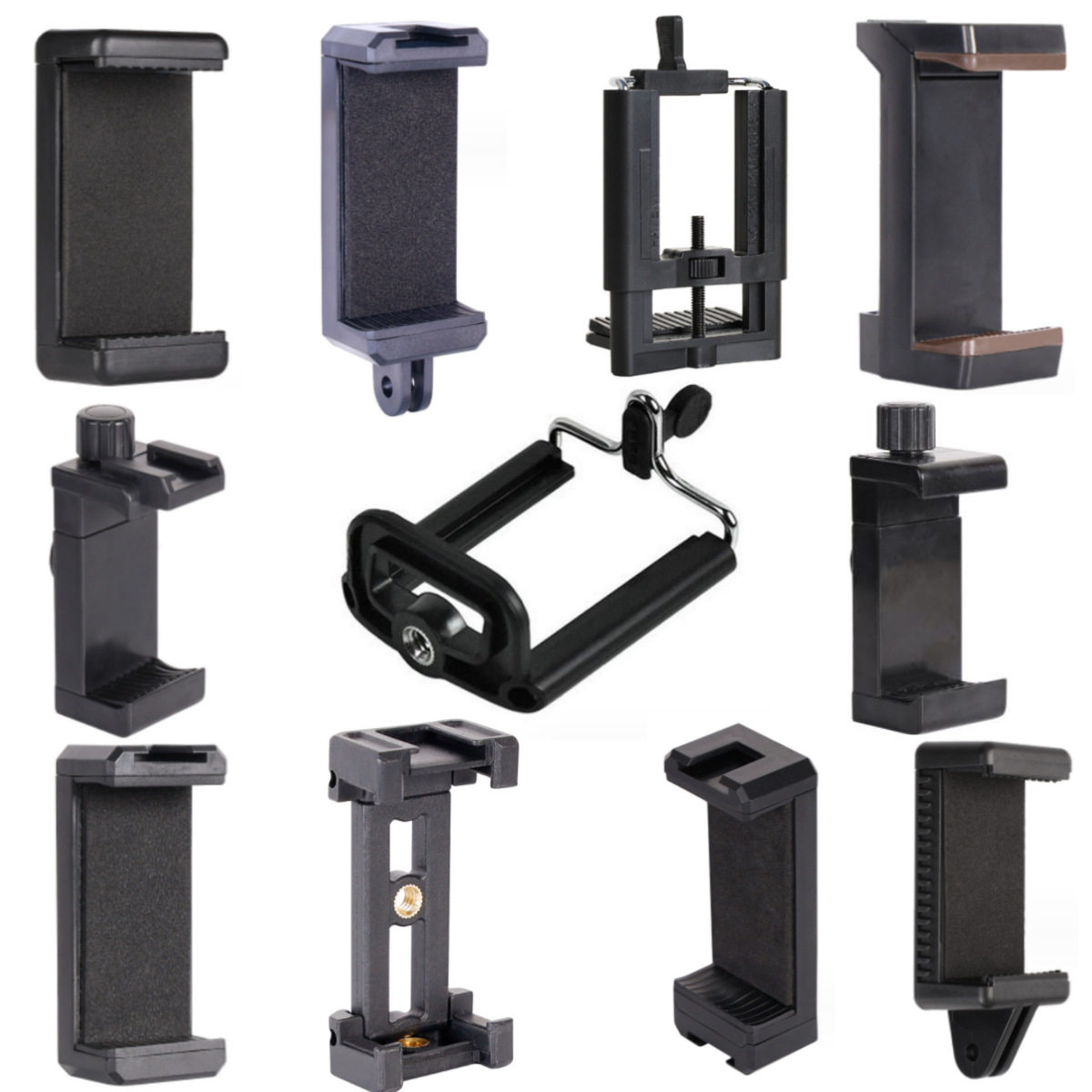 Hot and Cold Shoe Phone Clip for Selfies and Live Streaming, E-Shaped Clip, Rotating Phone Holder, U-Shaped Universal Clip for Phones and Tablets