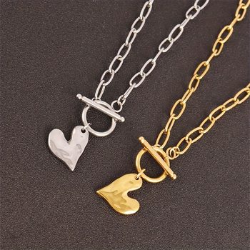 Amazon Stainless Steel Trendy Simple Heart Ot Clasp Pendant Necklace Collarbone Women's Chain in Stock Wholesale