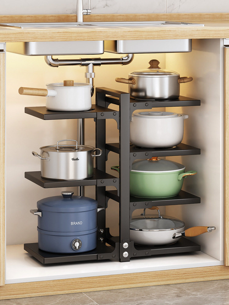 Kitchen Pot Rack Multi-Layer Storage Rack Multi-Functional Storage Pot Rack under the Sink Floor Countertop Pot Rack Cabinet