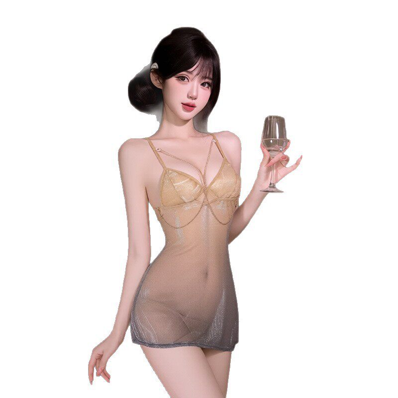 纯欲情趣内衣性感细闪渐变网纱裙压褶透视制服夜店女包臀睡裙593