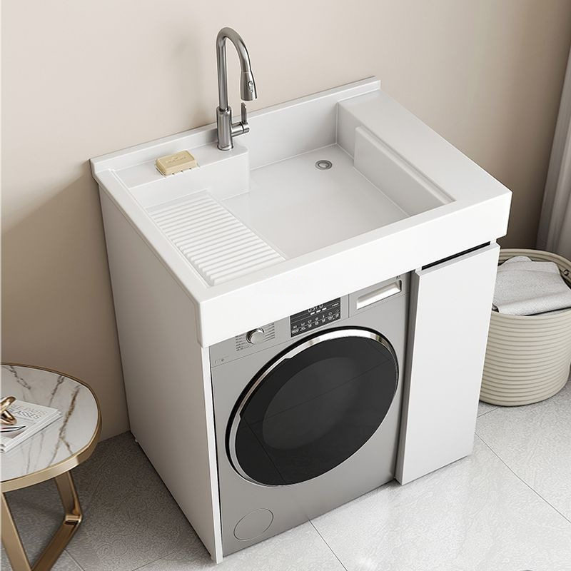 Small Apartment Balcony Laundry Cabinet All-In-One Bathroom Drum Washing Machine Cabinet with Washboard Bathroom Balcony Bathroom Cabinet