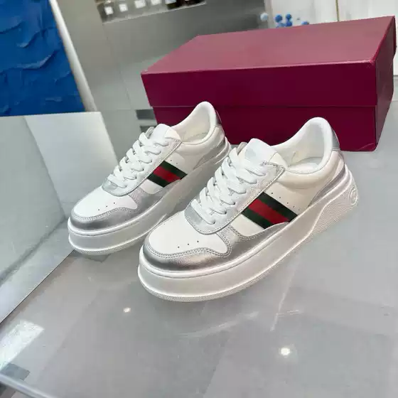 New Foreign Trade Genuine Leather Loafers for Couples, Versatile Height-Increasing Sports Dad Shoes, Thick-Soled Casual White Shoes for Women