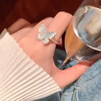 Broken Diamond Blue Butterfly Open Ring Women's Niche Design Advanced Sense Food Finger Ring Explosive Personalized Adjustable Ring
