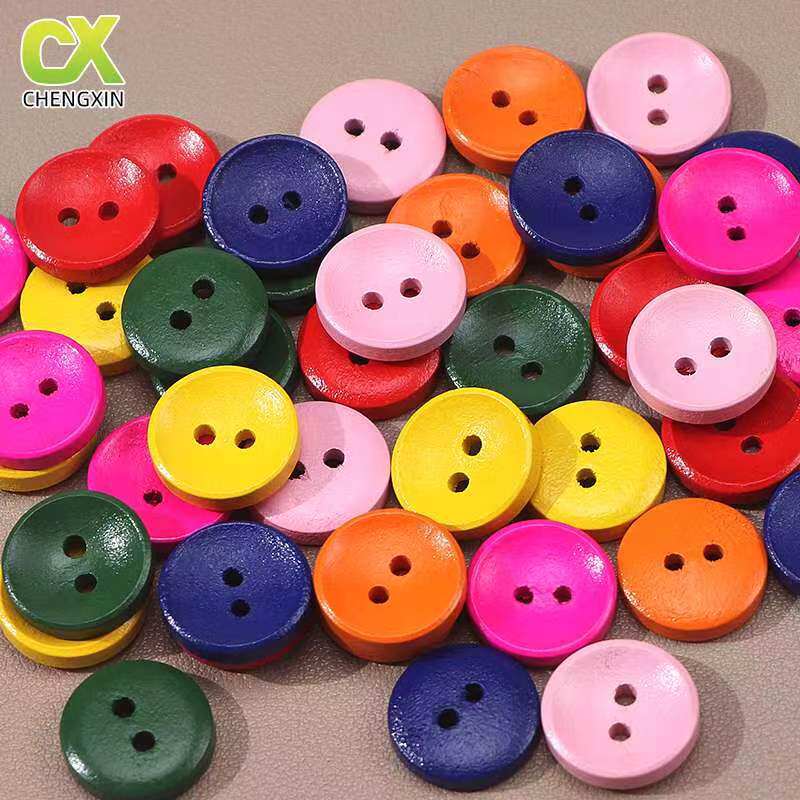 Colorful Small Wooden Buttons Kidsren's Round Two-Eye Wooden Buttons Kidsren's Clothing Kindergarten Handmade DIY Buttons