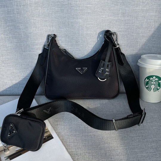 P Home Three-in-One Bag Women's Triangle Label Waterproof Nylon Cloth Bag hobo Chain Bag Shoulder Crescent Crossbody Portable