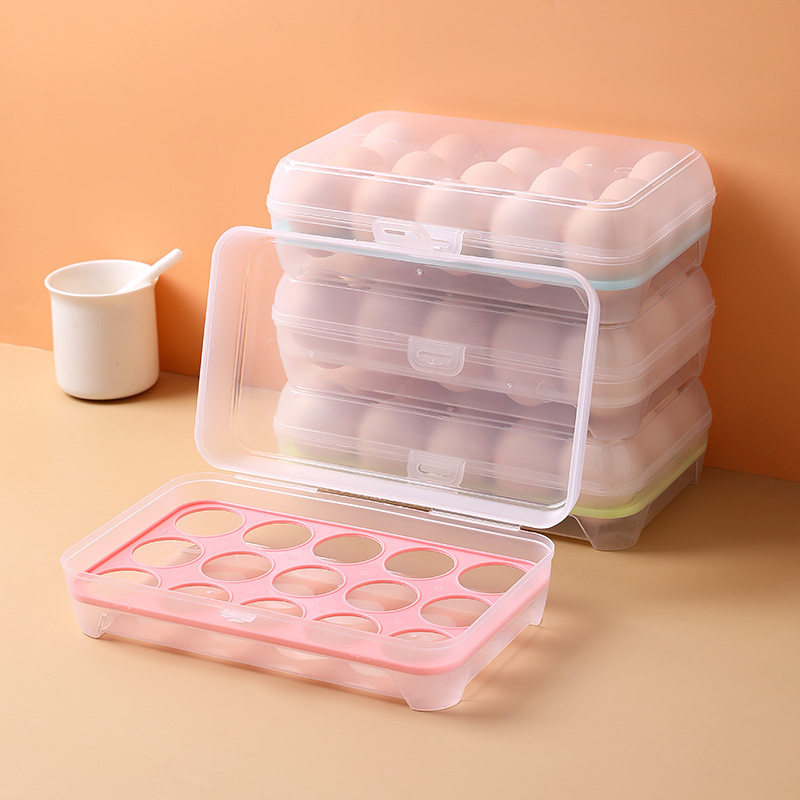 Kitchen 15-compartment refrigerator egg box fresh-keeping box plastic portable food storage box transparent egg tray box